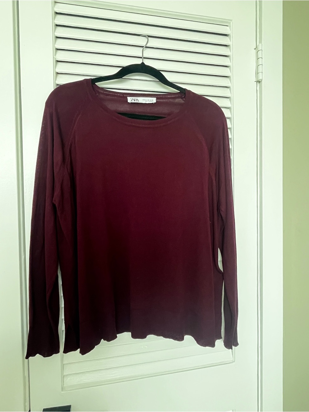 Zara Long Sleeve Crewneck fine knit Top - Deep Wine / Burgundy size XL